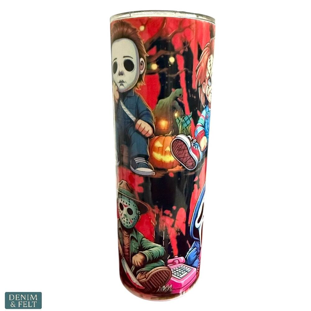 Horror Movie Characters 20oz Skinny Tumbler Cup Halloween Stainless Steel NEW - Picture 2 of 11